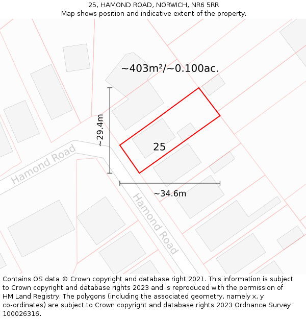25, HAMOND ROAD, NORWICH, NR6 5RR: Plot and title map