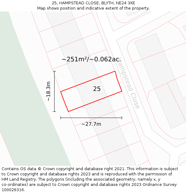 25, HAMPSTEAD CLOSE, BLYTH, NE24 3XE: Plot and title map