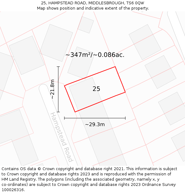25, HAMPSTEAD ROAD, MIDDLESBROUGH, TS6 0QW: Plot and title map