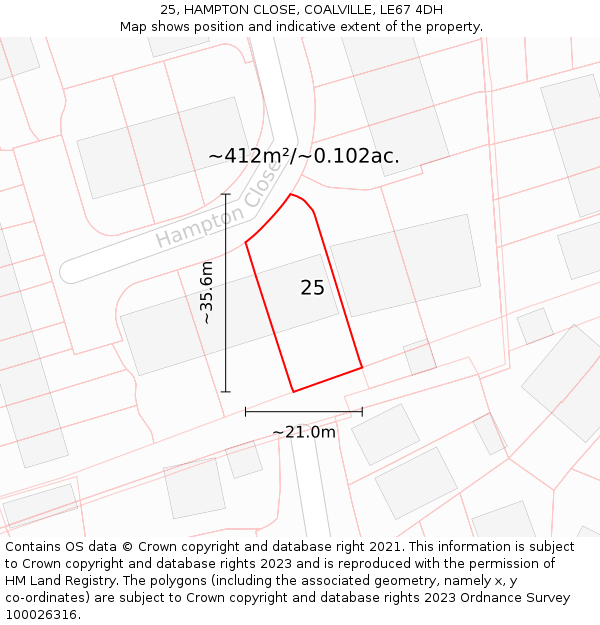 25, HAMPTON CLOSE, COALVILLE, LE67 4DH: Plot and title map