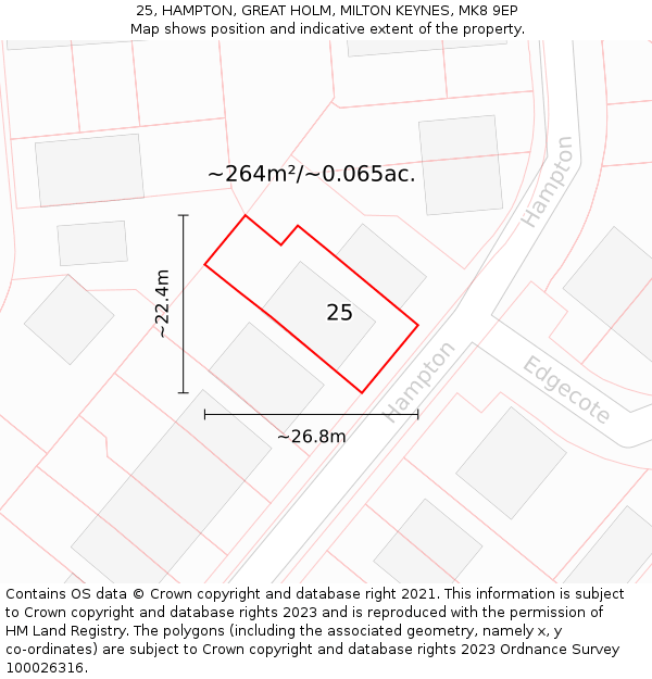 25, HAMPTON, GREAT HOLM, MILTON KEYNES, MK8 9EP: Plot and title map