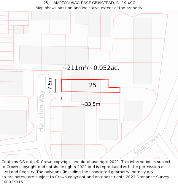 25, HAMPTON WAY, EAST GRINSTEAD, RH19 4SG: Plot and title map