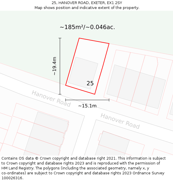 25, HANOVER ROAD, EXETER, EX1 2SY: Plot and title map