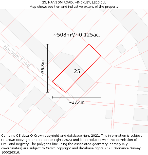 25, HANSOM ROAD, HINCKLEY, LE10 1LL: Plot and title map