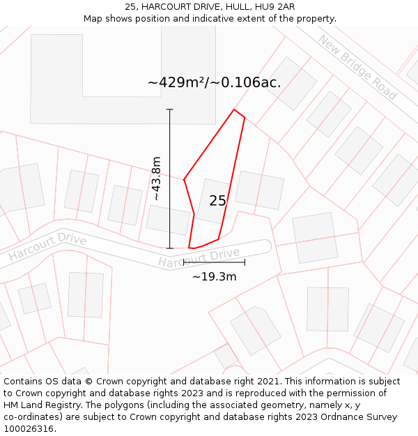 25, HARCOURT DRIVE, HULL, HU9 2AR: Plot and title map