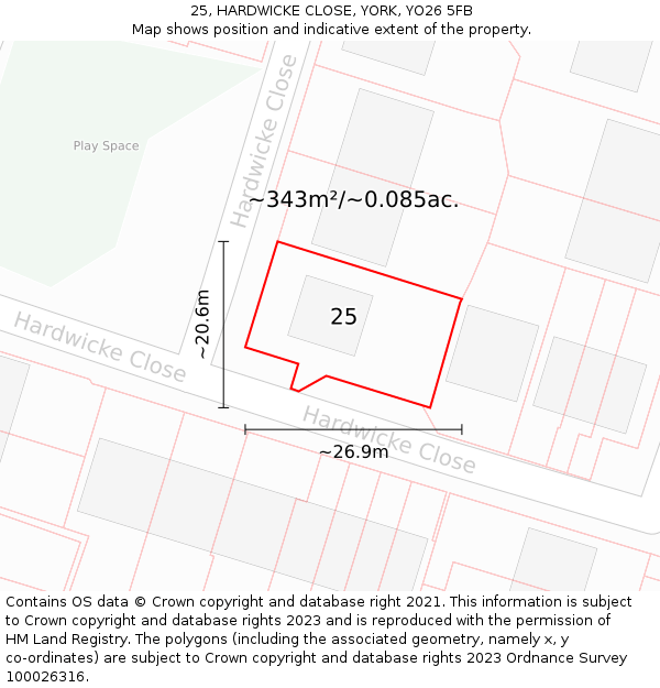 25, HARDWICKE CLOSE, YORK, YO26 5FB: Plot and title map