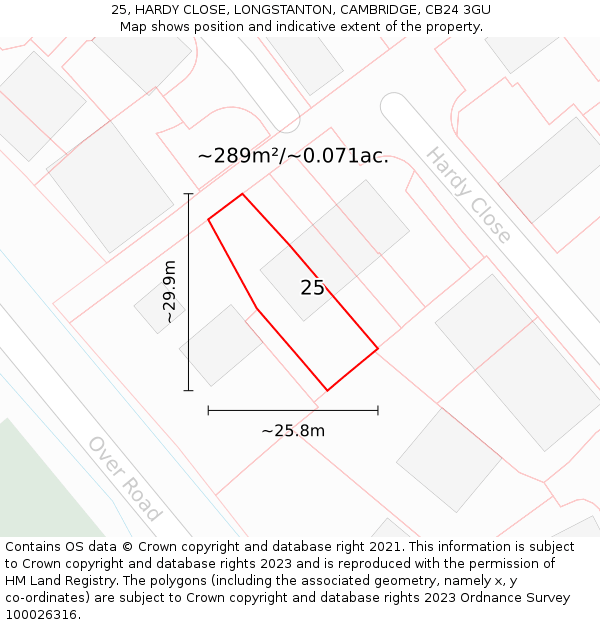 25, HARDY CLOSE, LONGSTANTON, CAMBRIDGE, CB24 3GU: Plot and title map