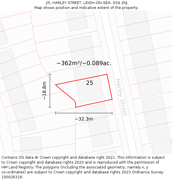 25, HARLEY STREET, LEIGH-ON-SEA, SS9 2NJ: Plot and title map