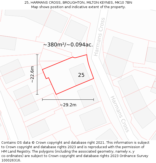 25, HARMANS CROSS, BROUGHTON, MILTON KEYNES, MK10 7BN: Plot and title map