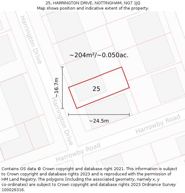 25, HARRINGTON DRIVE, NOTTINGHAM, NG7 1JQ: Plot and title map