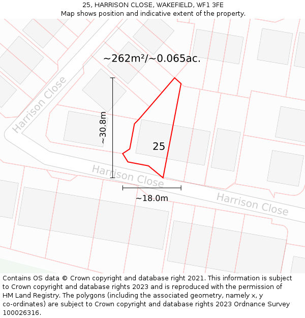 25, HARRISON CLOSE, WAKEFIELD, WF1 3FE: Plot and title map