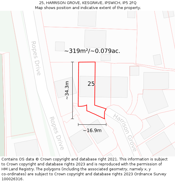 25, HARRISON GROVE, KESGRAVE, IPSWICH, IP5 2FQ: Plot and title map
