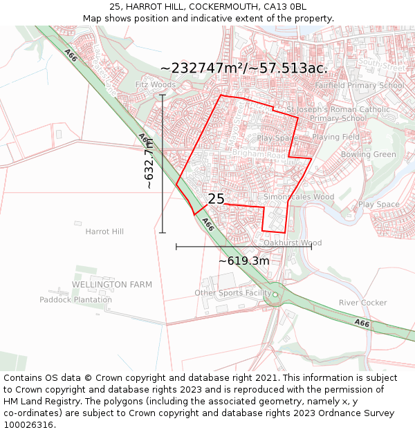 25, HARROT HILL, COCKERMOUTH, CA13 0BL: Plot and title map