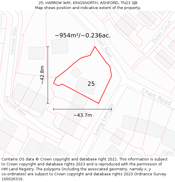 25, HARROW WAY, KINGSNORTH, ASHFORD, TN23 3JB: Plot and title map