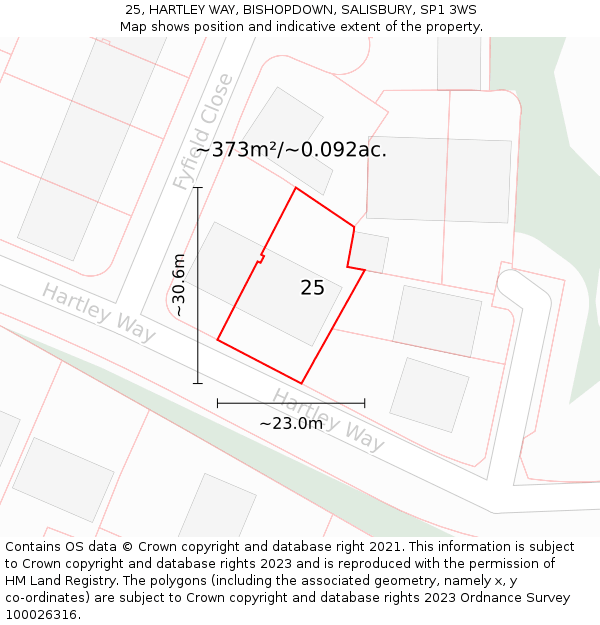 25, HARTLEY WAY, BISHOPDOWN, SALISBURY, SP1 3WS: Plot and title map