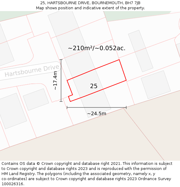 25, HARTSBOURNE DRIVE, BOURNEMOUTH, BH7 7JB: Plot and title map