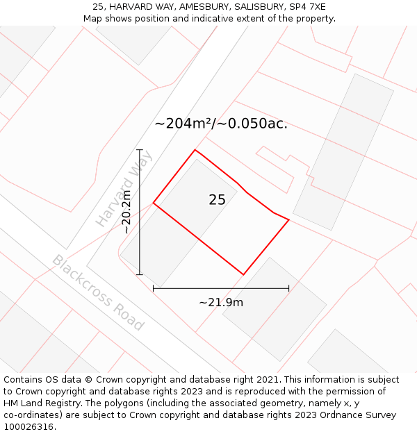 25, HARVARD WAY, AMESBURY, SALISBURY, SP4 7XE: Plot and title map