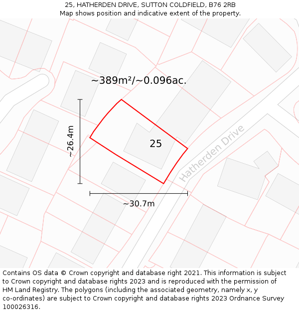 25, HATHERDEN DRIVE, SUTTON COLDFIELD, B76 2RB: Plot and title map