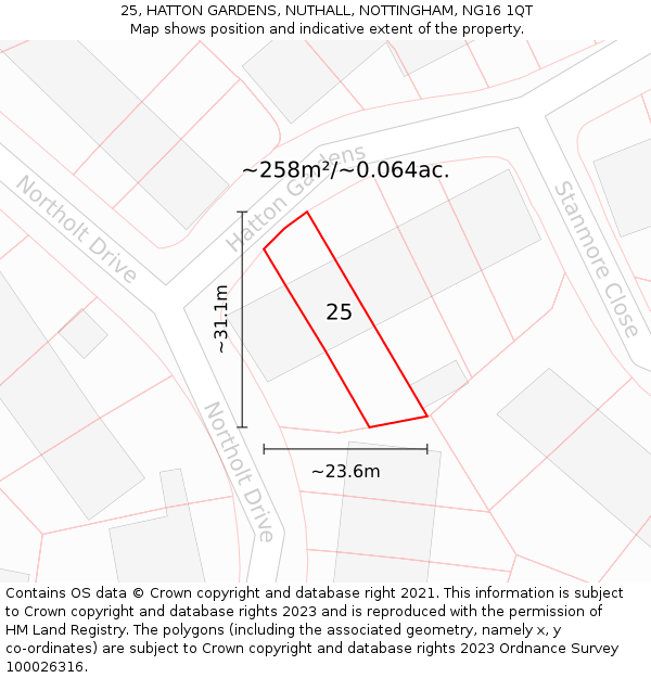 25, HATTON GARDENS, NUTHALL, NOTTINGHAM, NG16 1QT: Plot and title map