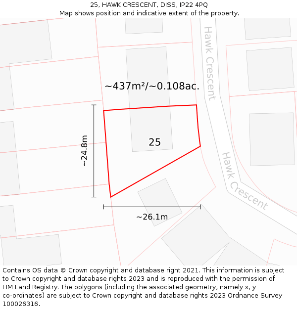 25, HAWK CRESCENT, DISS, IP22 4PQ: Plot and title map
