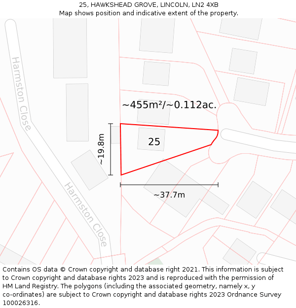 25, HAWKSHEAD GROVE, LINCOLN, LN2 4XB: Plot and title map