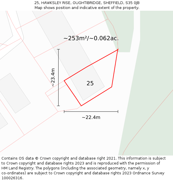 25, HAWKSLEY RISE, OUGHTIBRIDGE, SHEFFIELD, S35 0JB: Plot and title map