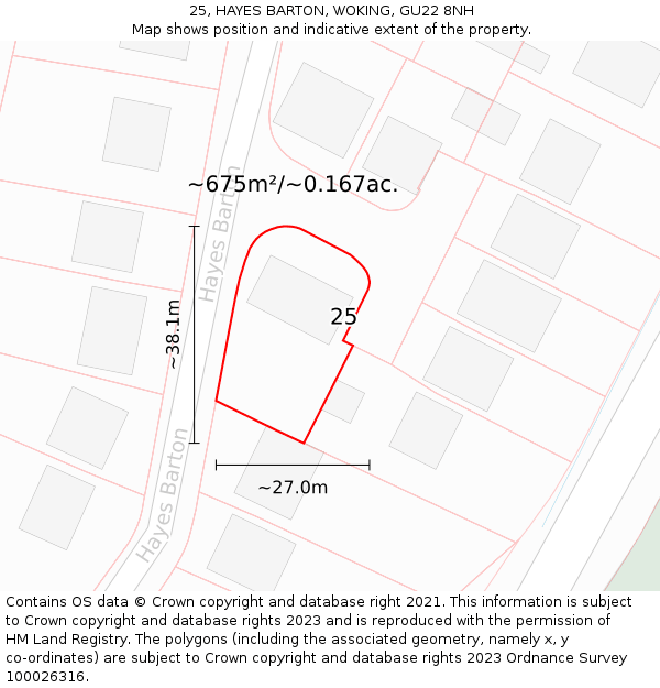 25, HAYES BARTON, WOKING, GU22 8NH: Plot and title map