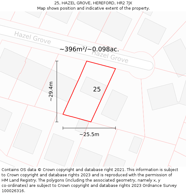 25, HAZEL GROVE, HEREFORD, HR2 7JX: Plot and title map