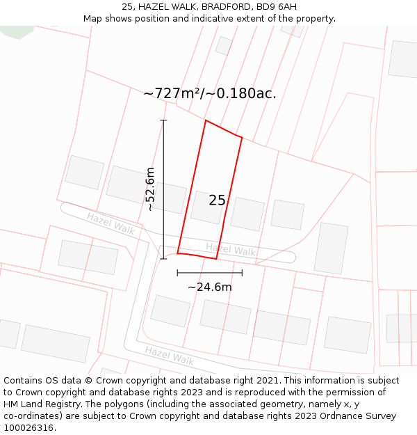 25, HAZEL WALK, BRADFORD, BD9 6AH: Plot and title map