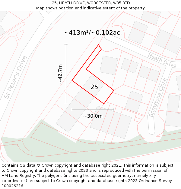 25, HEATH DRIVE, WORCESTER, WR5 3TD: Plot and title map