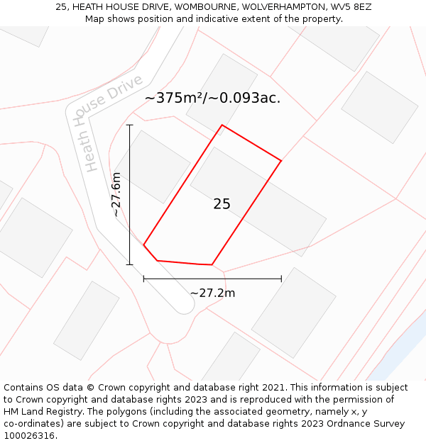 25, HEATH HOUSE DRIVE, WOMBOURNE, WOLVERHAMPTON, WV5 8EZ: Plot and title map