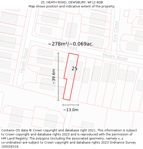 25, HEATH ROAD, DEWSBURY, WF12 8QB: Plot and title map