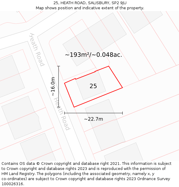 25, HEATH ROAD, SALISBURY, SP2 9JU: Plot and title map