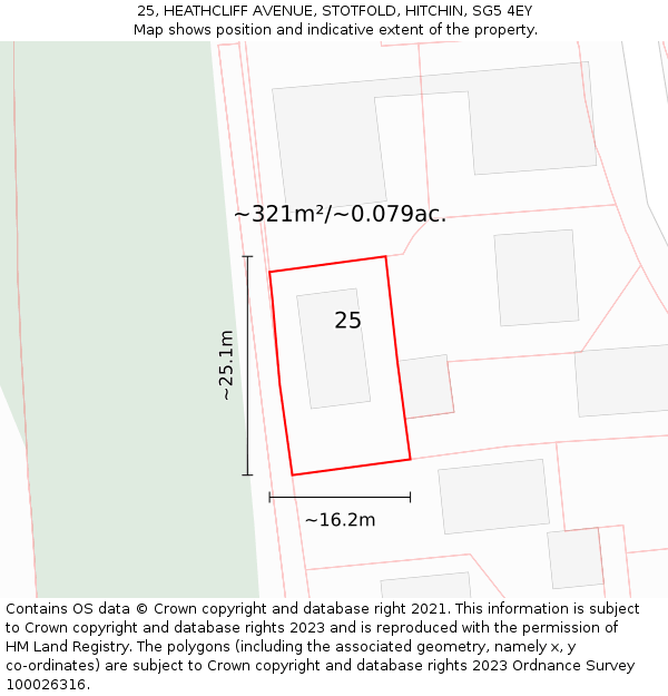 25, HEATHCLIFF AVENUE, STOTFOLD, HITCHIN, SG5 4EY: Plot and title map