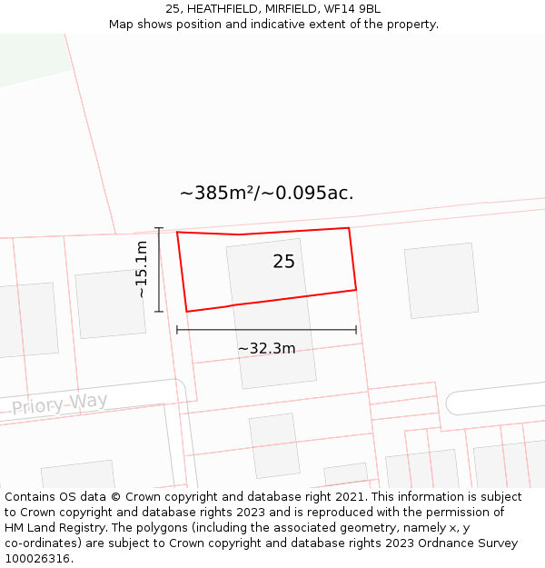 25, HEATHFIELD, MIRFIELD, WF14 9BL: Plot and title map