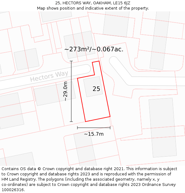 25, HECTORS WAY, OAKHAM, LE15 6JZ: Plot and title map