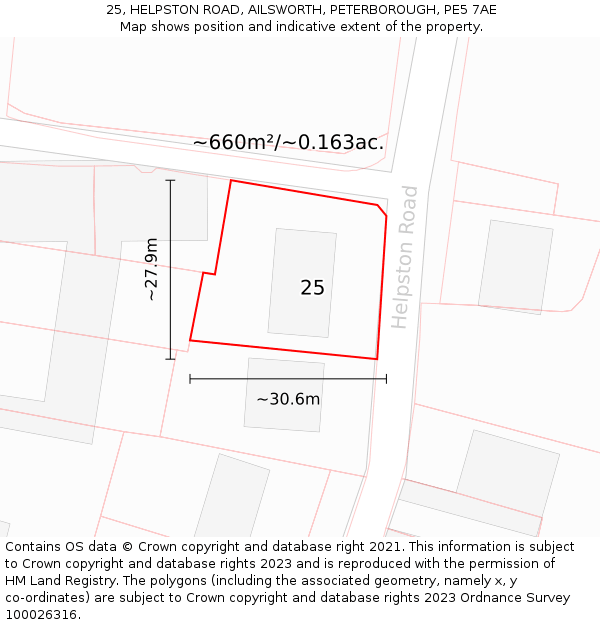 25, HELPSTON ROAD, AILSWORTH, PETERBOROUGH, PE5 7AE: Plot and title map