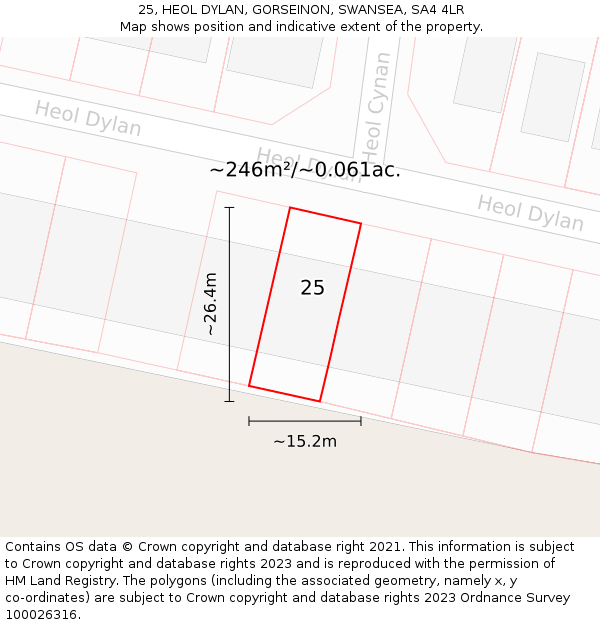 25, HEOL DYLAN, GORSEINON, SWANSEA, SA4 4LR: Plot and title map
