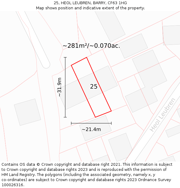 25, HEOL LEUBREN, BARRY, CF63 1HG: Plot and title map