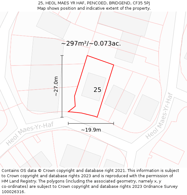 25, HEOL MAES YR HAF, PENCOED, BRIDGEND, CF35 5PJ: Plot and title map