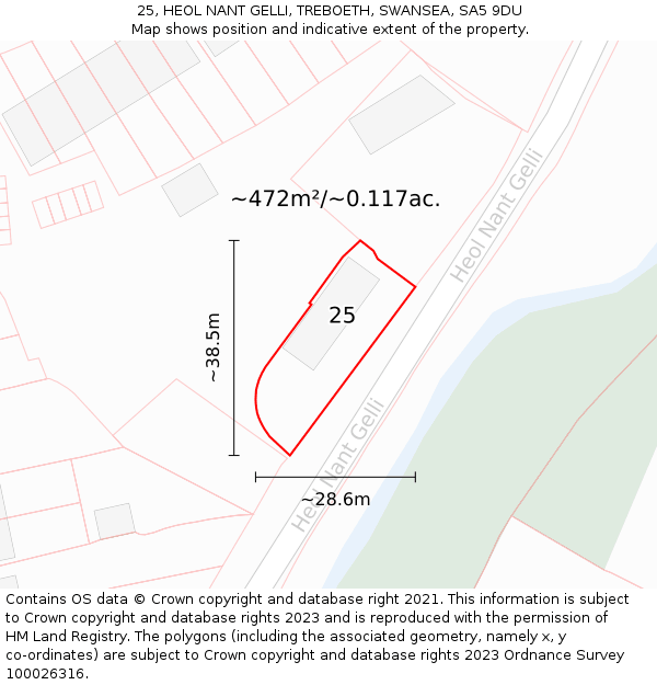 25, HEOL NANT GELLI, TREBOETH, SWANSEA, SA5 9DU: Plot and title map