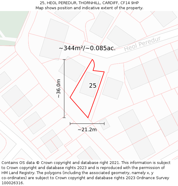 25, HEOL PEREDUR, THORNHILL, CARDIFF, CF14 9HP: Plot and title map
