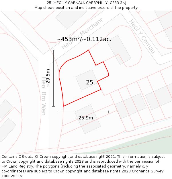 25, HEOL Y CARNAU, CAERPHILLY, CF83 3NJ: Plot and title map