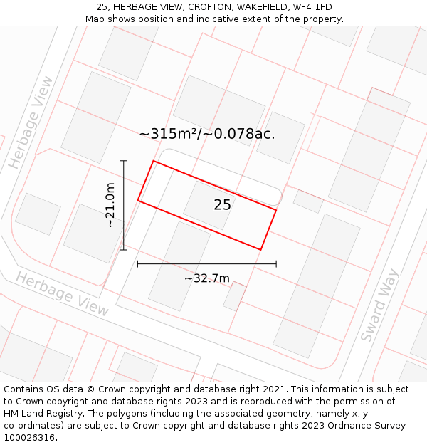 25, HERBAGE VIEW, CROFTON, WAKEFIELD, WF4 1FD: Plot and title map
