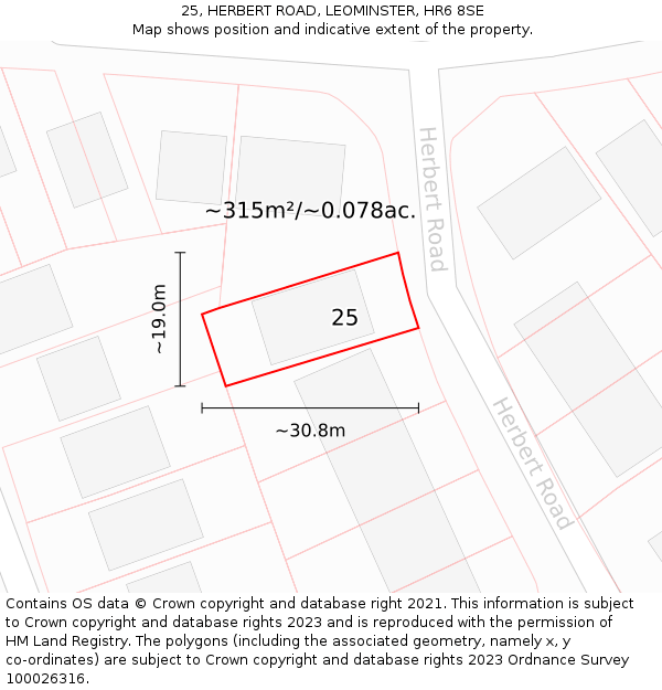 25, HERBERT ROAD, LEOMINSTER, HR6 8SE: Plot and title map