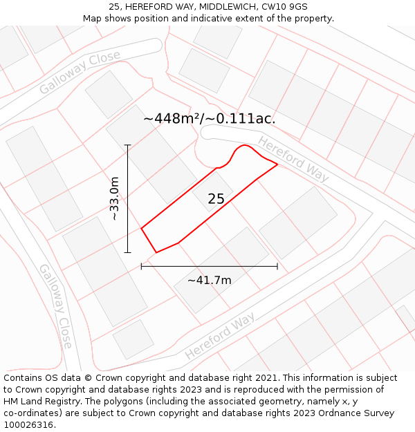25, HEREFORD WAY, MIDDLEWICH, CW10 9GS: Plot and title map