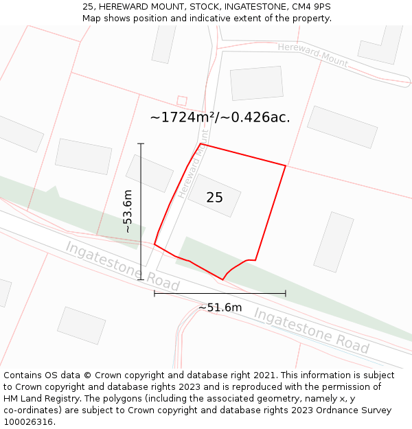 25, HEREWARD MOUNT, STOCK, INGATESTONE, CM4 9PS: Plot and title map