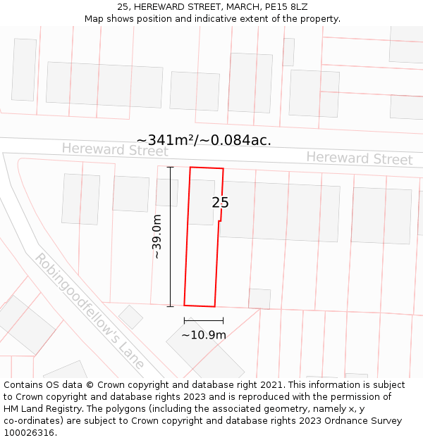 25, HEREWARD STREET, MARCH, PE15 8LZ: Plot and title map