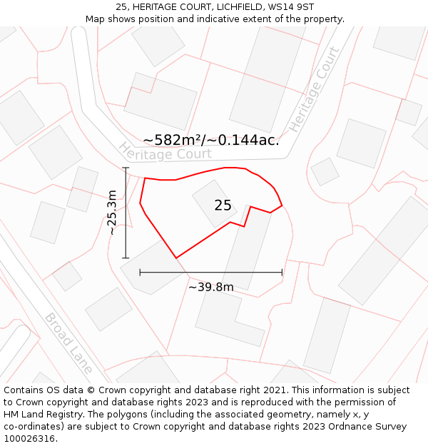 25, HERITAGE COURT, LICHFIELD, WS14 9ST: Plot and title map