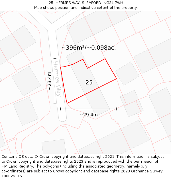 25, HERMES WAY, SLEAFORD, NG34 7WH: Plot and title map